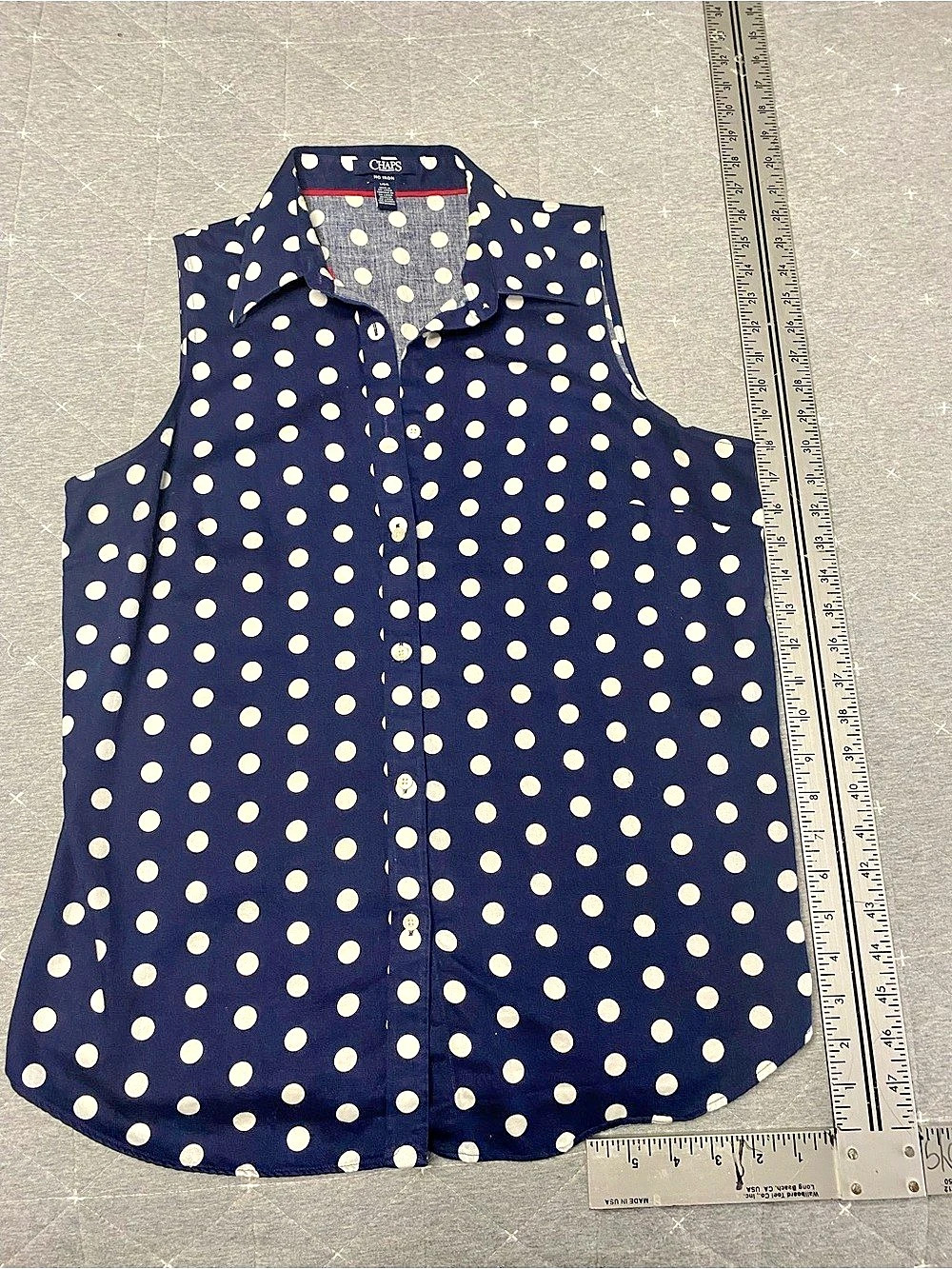 Chaps Polka Dot Sleeveless Blouse in Blue & White Large